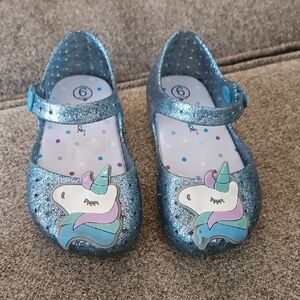 Cat & Jack Blue Dress Shoes with Glitter Unicorn Design